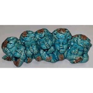 Vintage Italian Terracotta Pottery Blue Glaze Cherubs Sculpture Mid Century